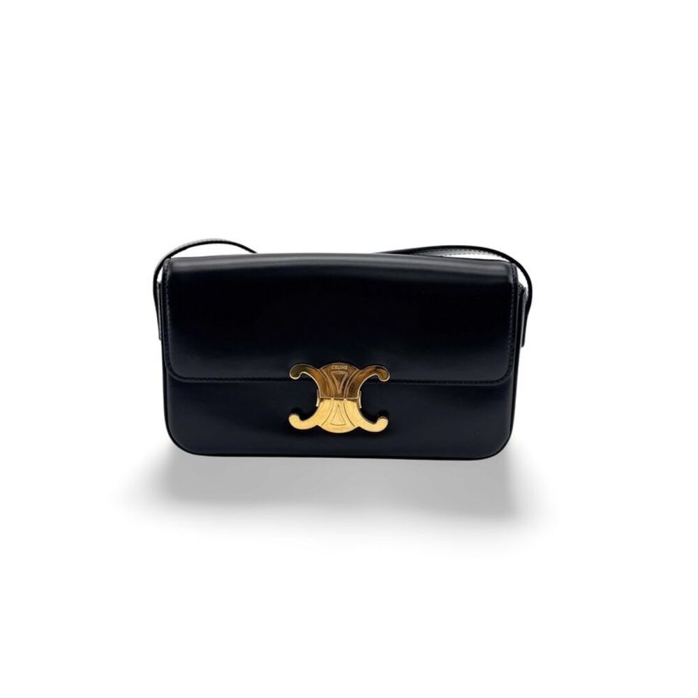 Celine Shiny Calfskin Triomphe Crossbody Bag Black